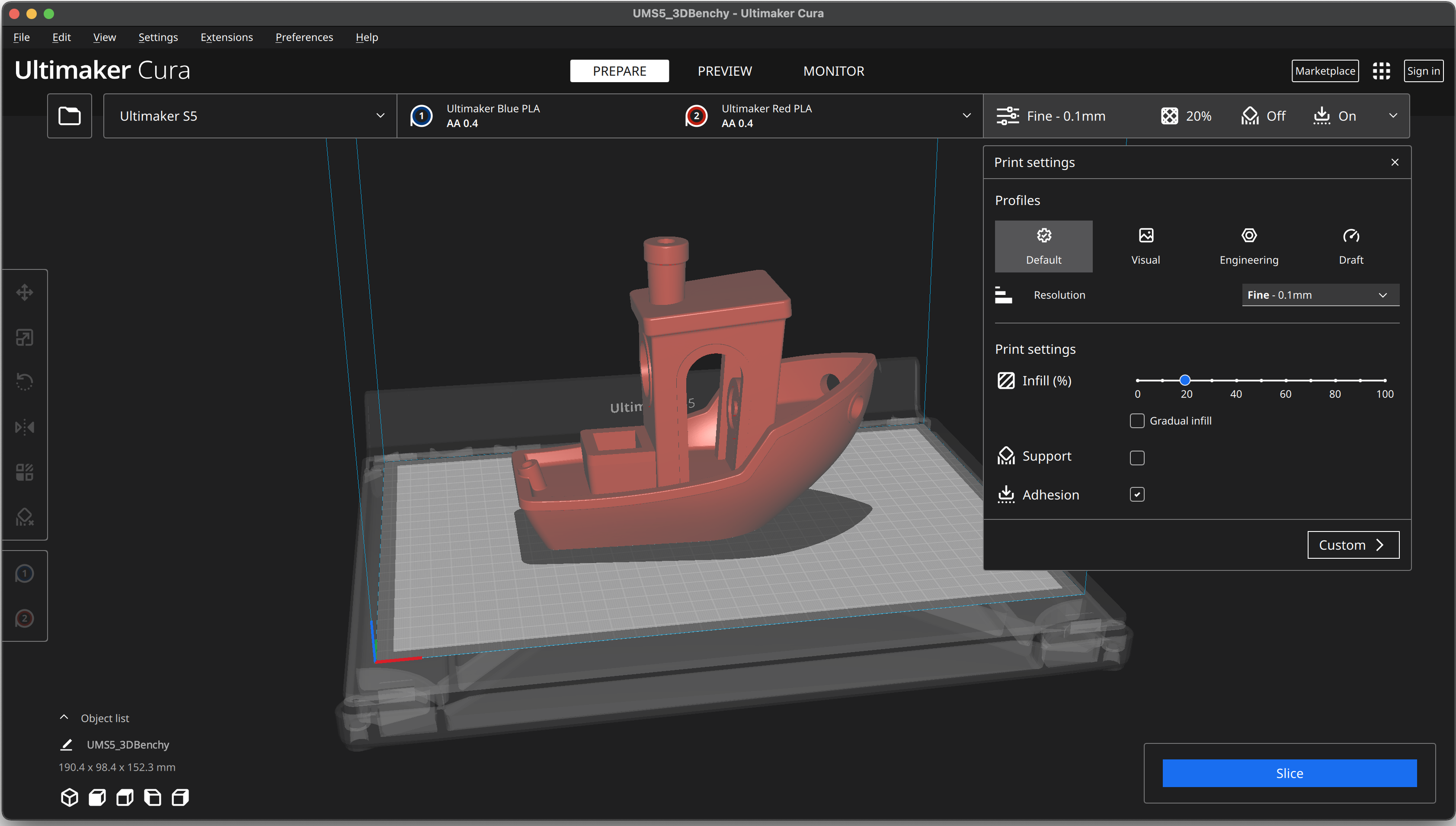 Cura Slicer User Interface showing 3D model slicing